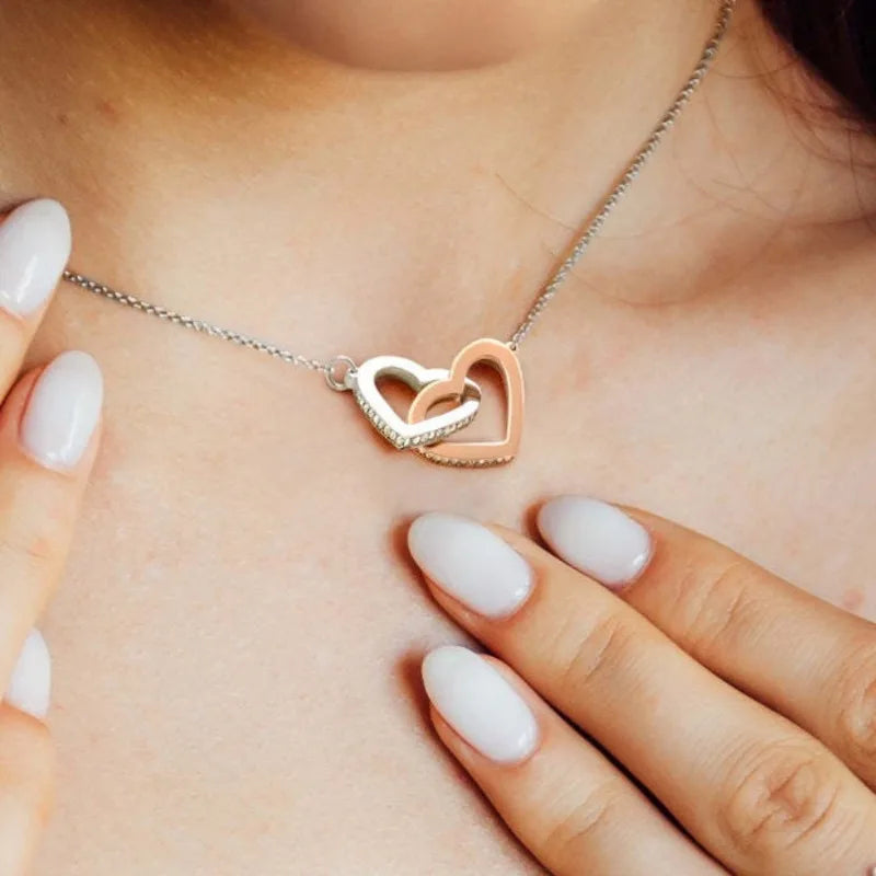 Double Ring Hollow, Contrast Color Love Necklace To My Mom Bring Card Ladies Necklace