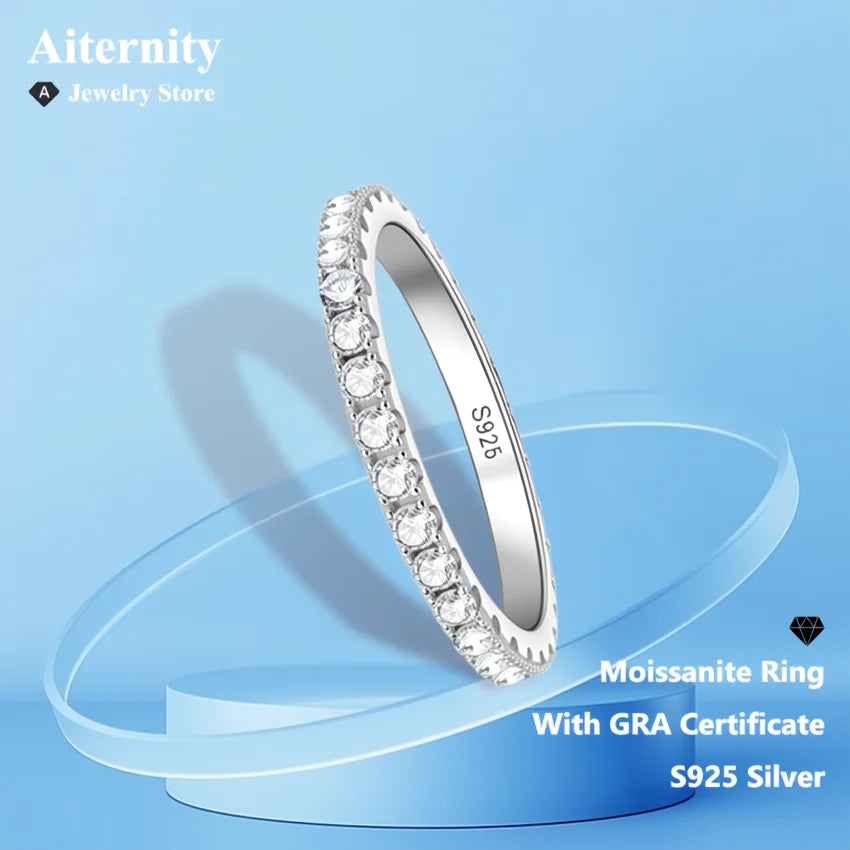 Moissanite Ring 925 Sterling Sliver With GRA Certificate Eternity Band Wedding Engagement Rings For Women And Men