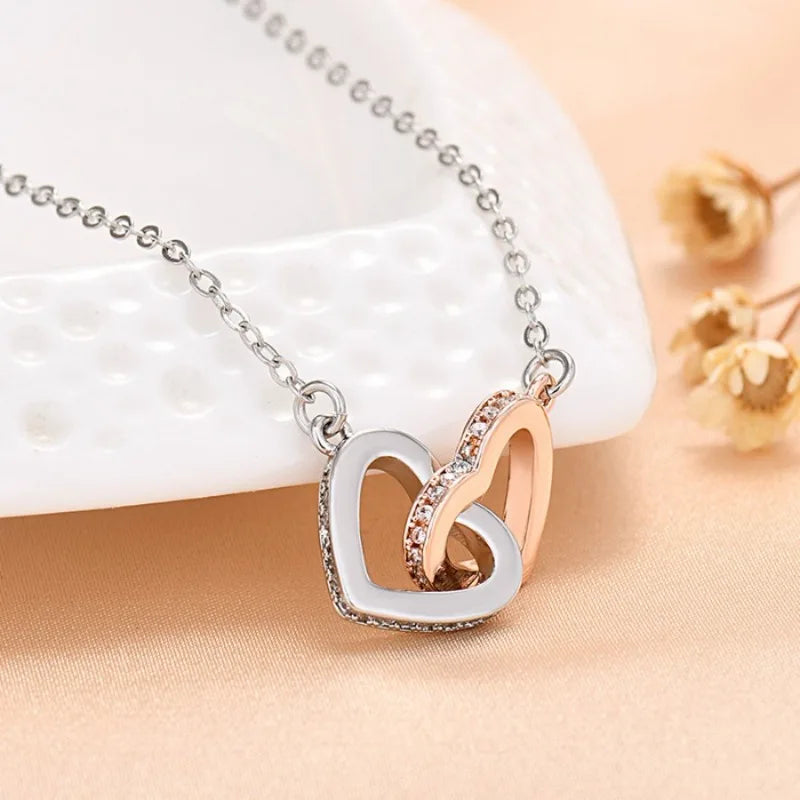 Double Ring Hollow, Contrast Color Love Necklace To My Mom Bring Card Ladies Necklace