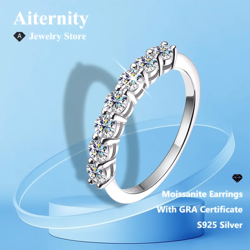 Moissanite Ring 925 Sterling Sliver With GRA Certificate Eternity Band Wedding Engagement Rings For Women And Men