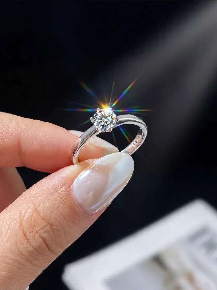 Classic Real Moissanite Diamond Wedding Rings For Women Gift Real 925 Sterling Silver Top Quality Fine Jewelry