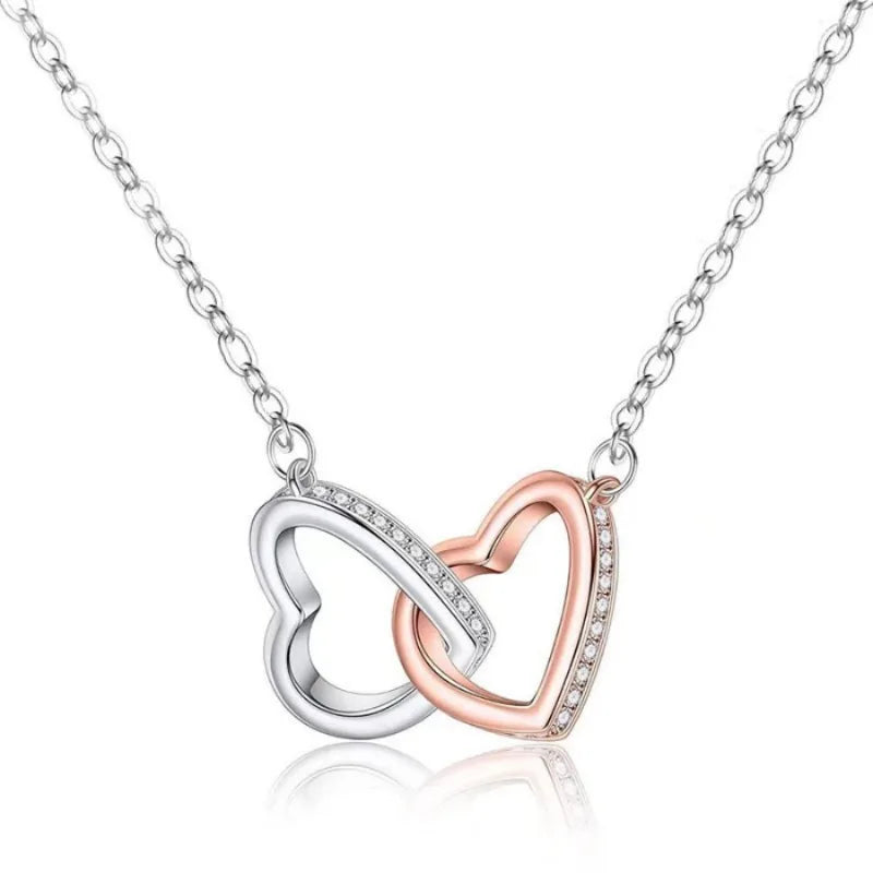 Double Ring Hollow, Contrast Color Love Necklace To My Mom Bring Card Ladies Necklace