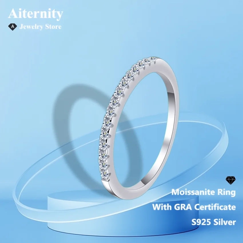 Moissanite Ring 925 Sterling Sliver With GRA Certificate Eternity Band Wedding Engagement Rings For Women And Men