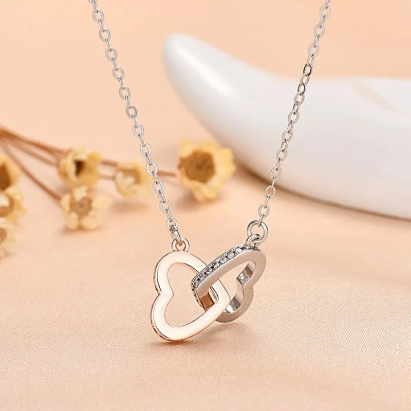 Double Ring Hollow, Contrast Color Love Necklace To My Mom Bring Card Ladies Necklace