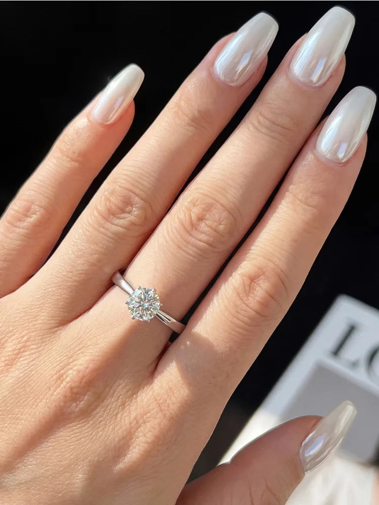 Classic Real Moissanite Diamond Wedding Rings For Women Gift Real 925 Sterling Silver Top Quality Fine Jewelry
