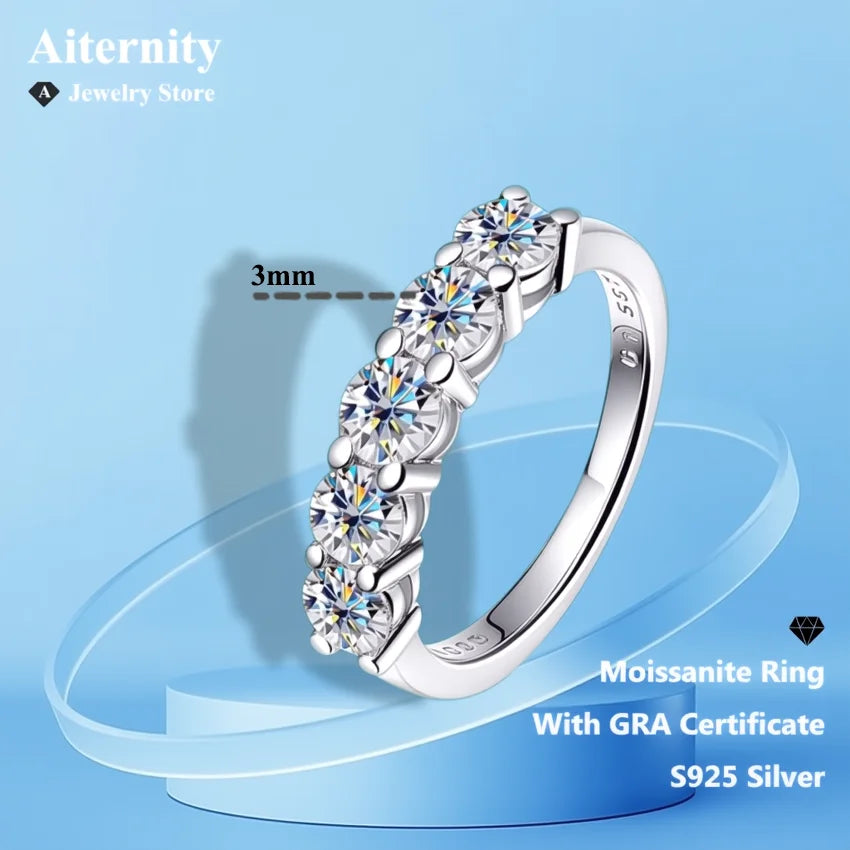 Moissanite Ring 925 Sterling Sliver With GRA Certificate Eternity Band Wedding Engagement Rings For Women And Men