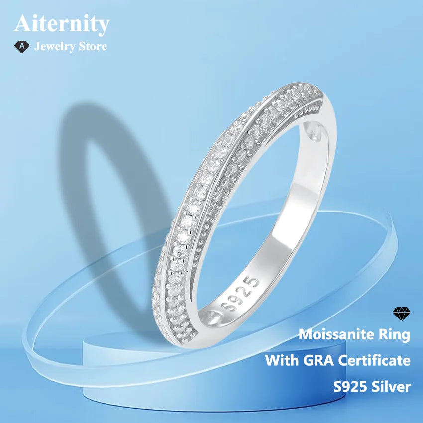 Moissanite Ring 925 Sterling Sliver With GRA Certificate Eternity Band Wedding Engagement Rings For Women And Men